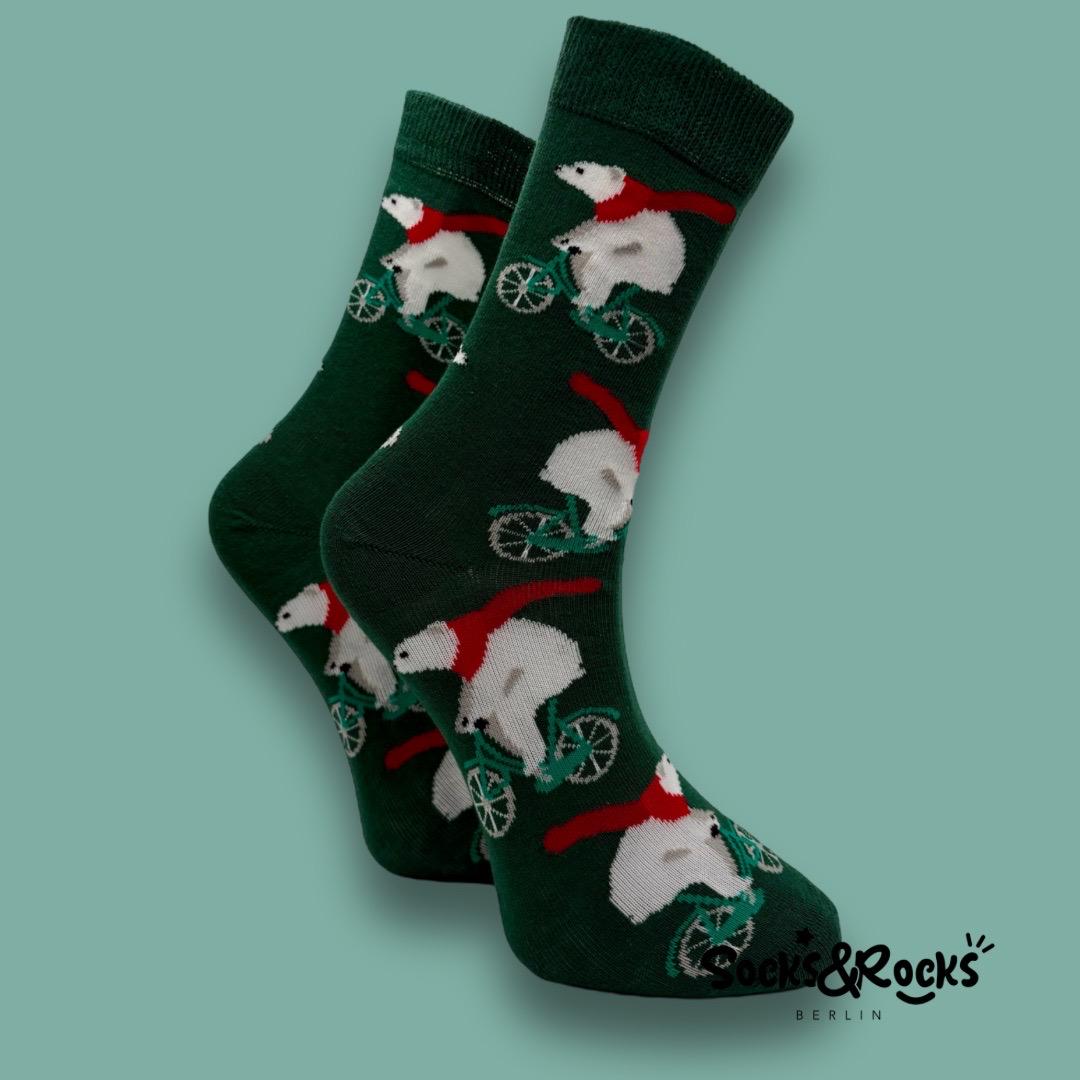 Bear riding a bicycle socks