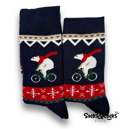 Bear riding a bicycle socks