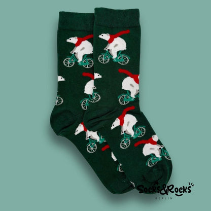 Bear riding a bicycle socks